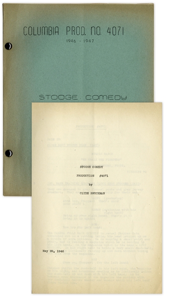 Moe Howard's 26pp. Script Dated May 1946 for The Three Stooges Film ''Fright Night'' Marking the Return of Shemp After Curly's Stroke -- With Annotations in Moe's Hand -- Very Good Plus Condition